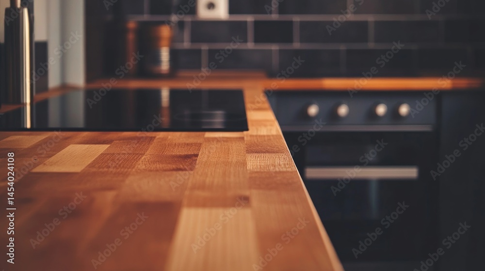 Naklejka premium Close-up view of a modern kitchen countertop.