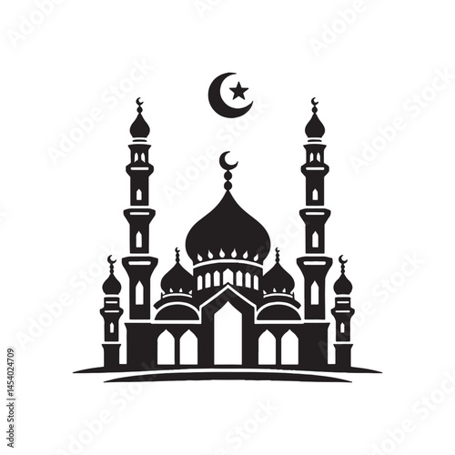 Simple Black and White Silhouette of a Mosque
