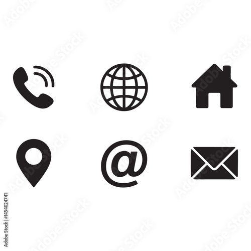 Simple Black Contact Icons on White Background