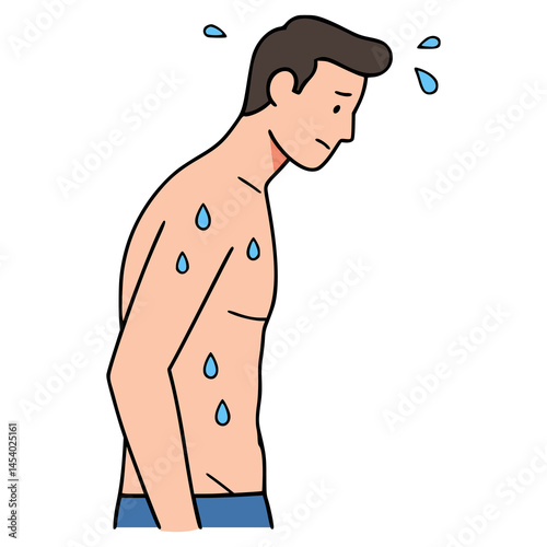 man sweating dehydration hot tired flat color vector illustration template design