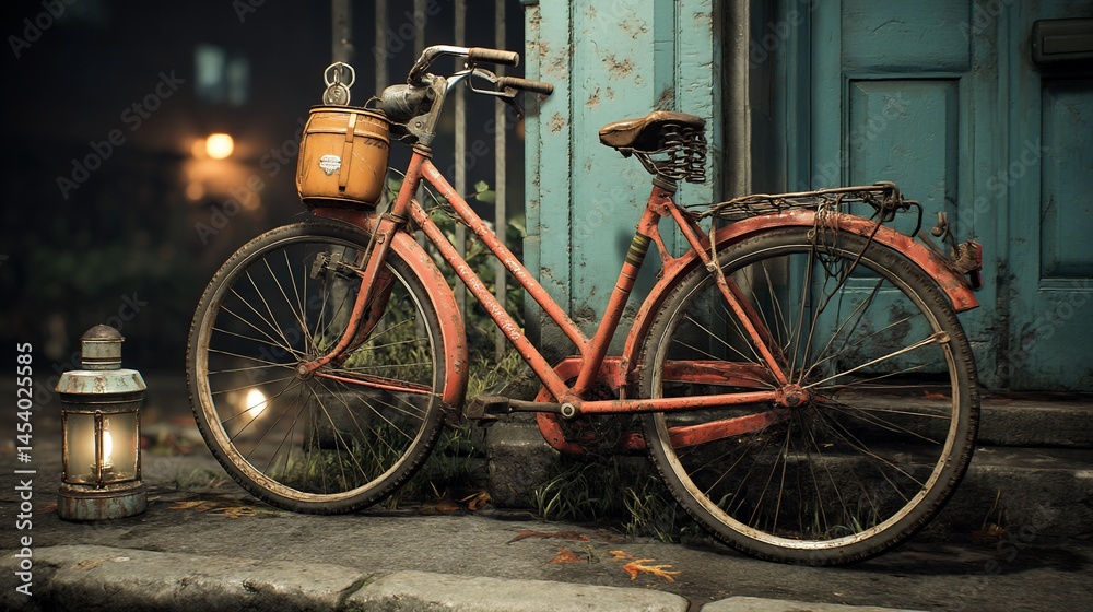 Rusty bicycle by weathered door Rusty bicycle by weathered door