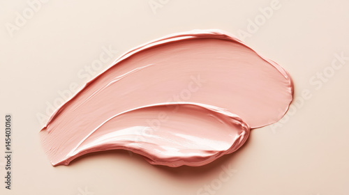 Smooth pink cosmetic cream or makeup foundation smeared on a soft beige background. Generative AI