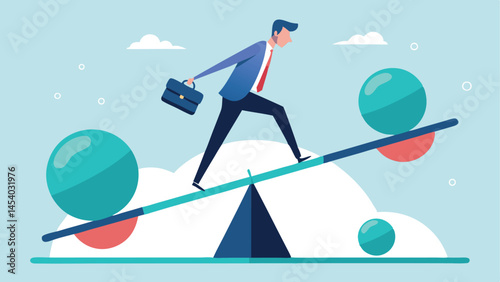 Stocks vs bonds in investment asset allocation, risk assessment portfolio or expected return in long term mutual funds, pension fund concept, businessman investor balance on stocks and bonds seesaw.