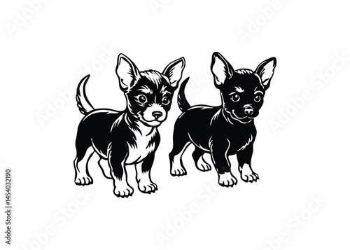 Silhouette of puppies isolated on a white background
