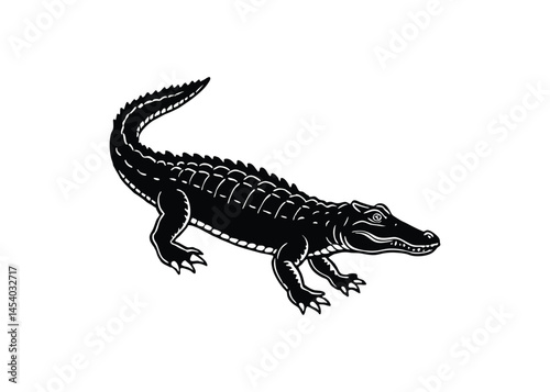 Silhouette of saltwater crocodile isolated on a white background