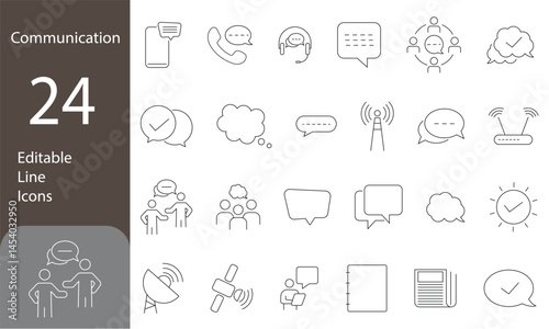 Communication Editable Line Icons Set. speech bubble, talking, consultation, conversation chat, contact us, discussion. Vector illustration