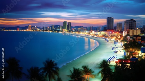 View of Pattaya city skyline from Pattaya Viewpoint, overlooking the beach and city lights at night
