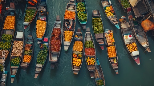 Pattaya Floating Market with colorful boats selling fresh fruits and local goods