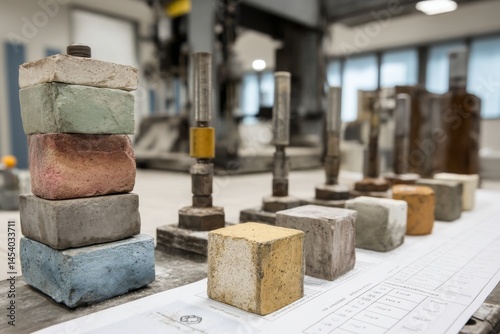 Compressive Strength Analysis: Concrete Cubes and Testing Machine in Laboratory Setting for Quality Control