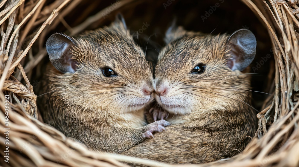 Two degus cuddling in a soft nest Two degus cuddling in a soft nest