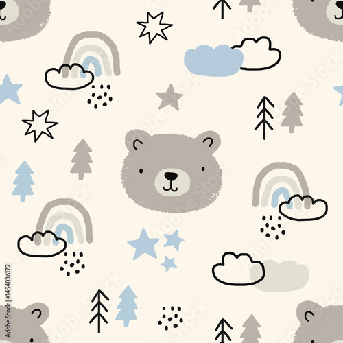 Winter seamless pattern design. Repeating design. Print for kids clothes