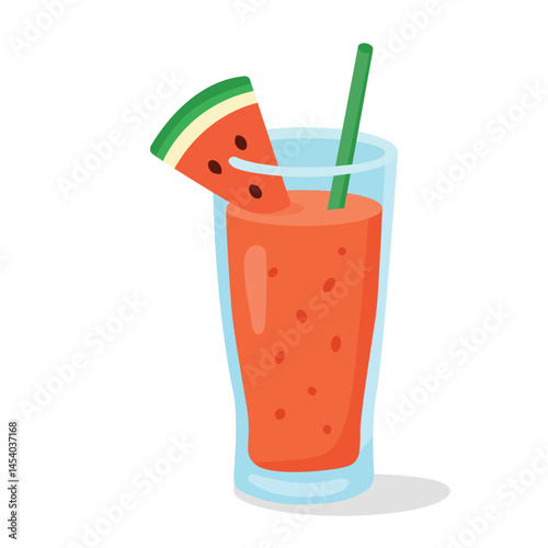 Refreshing Watermelon Drink with Straw – Flat Vector Illustration