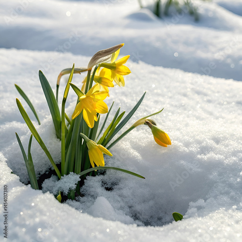 spring crocus flowers in snow