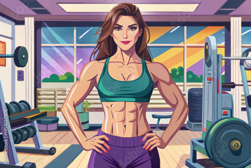 Elegant fit female model with toned body working out at the gym. Healthy lifestyle, strength, and body confidence concept perfect for fitness branding, wellness promotions, and athletic visuals