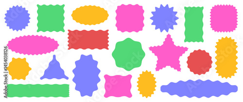 Wavy circular, rectangular, star, oval, triangle shape elements set, squiggly borders, scalloped wavy frames