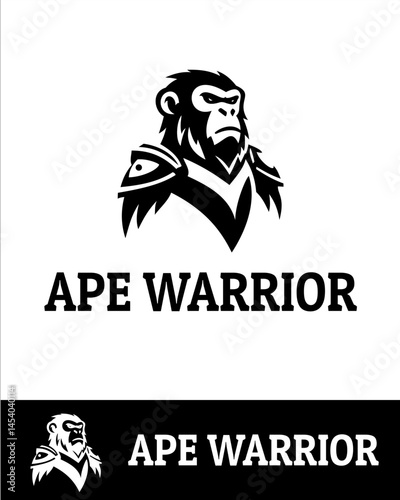 A bold and powerful logo of an armored ape warrior, showcasing strength, bravery, and primal force