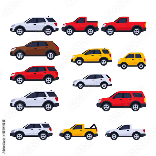Car Icons Set, Suv And Pickup Truck Vector Illustration, Design Element