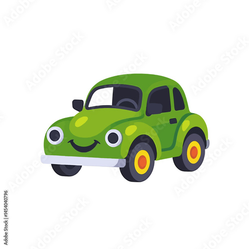 Cartoon Green Car With Smiley Face For Kids Website Or App Design