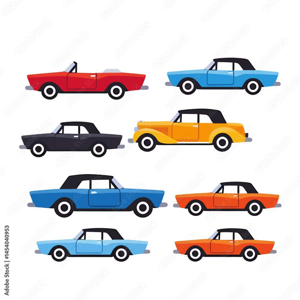 Fototapeta premium Classic Convertible Cars Illustration Set For Web Or Print Design
