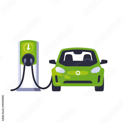 Electric Car Charging At Station Illustration For Green Energy Campaign
