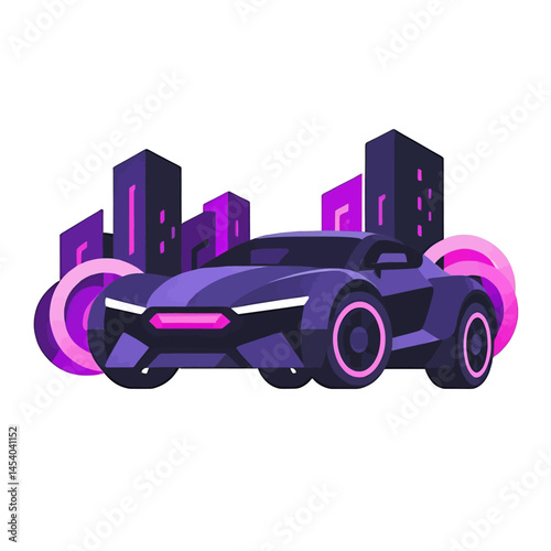 Futuristic Electric Car Flat Design Illustration for Tech Marketing