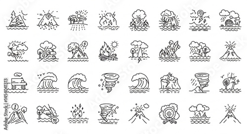 Natural Disaster and Extreme Weather Icon Set – Geometric and Minimalist Symbols