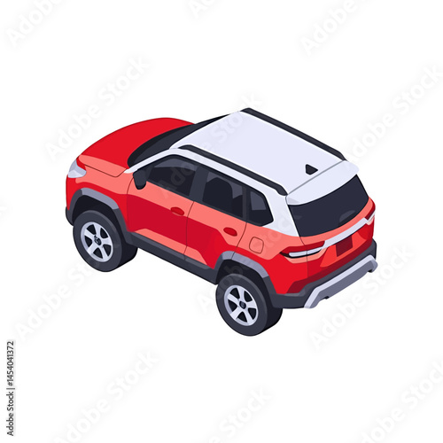 Isometric Red Suv Car Illustration For Transportation Or Automobile Marketing