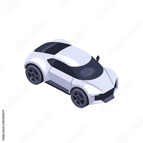 Isometric White Sports Car, Vector Illustration For App Design, Marketing Material