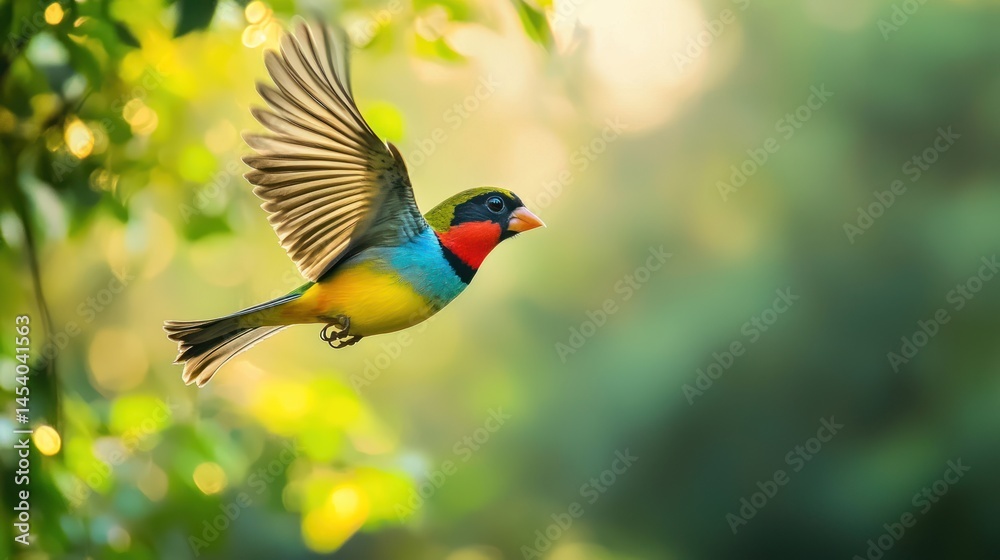 Obraz premium A colorful finch flying in the wild