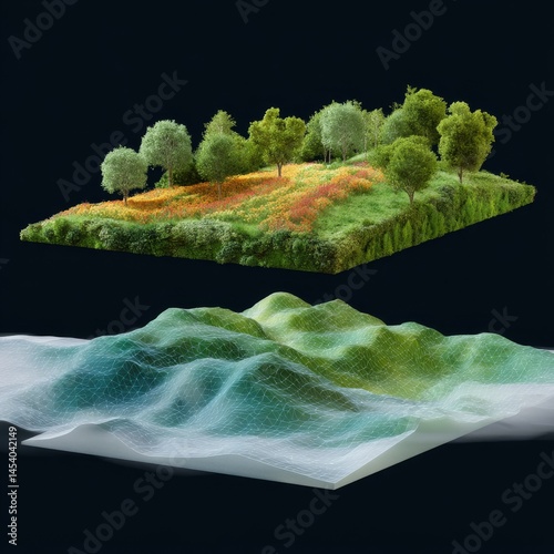Bioengineered forest clearing with reactive plants nature landscape 3d visualization eco-friendly environment