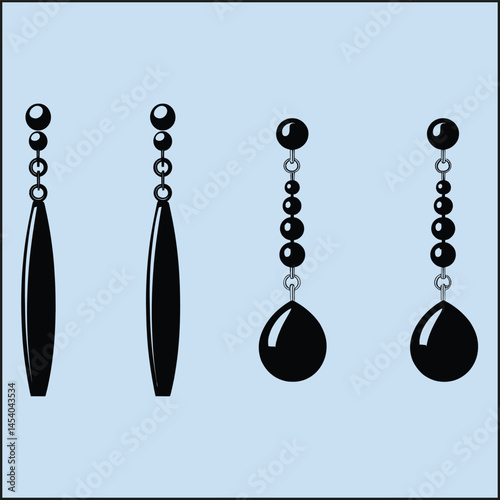 Black Silhouette Set of Earrings Clipart on White