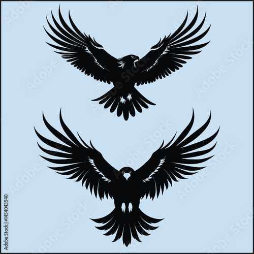 Black Silhouette Set of an Eagle Clipart on White