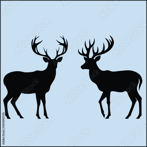 Black Silhouette Set of a Deer Clipart on White