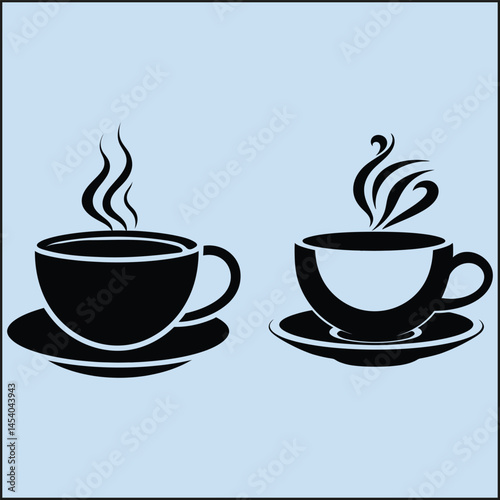 Black Silhouette Set of a Coffee Clipart on White
