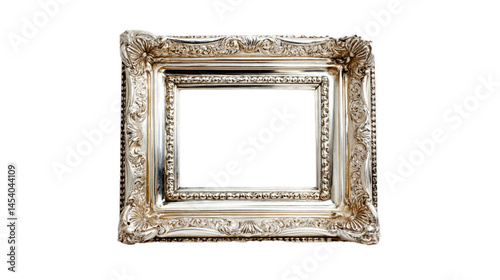 Vintage silver picture frame on white background