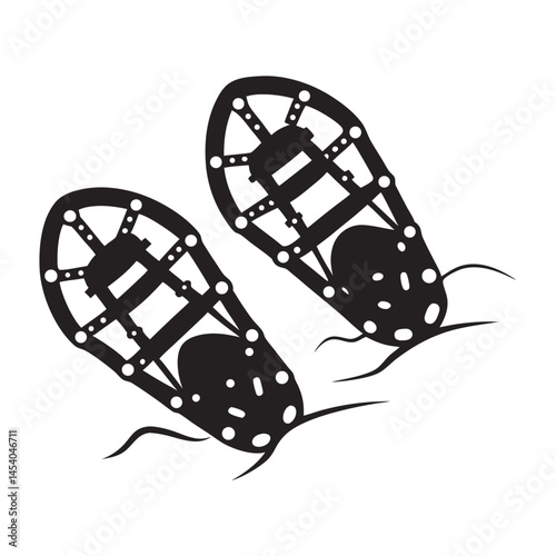 Snowshoes silhouette against a snowy background  
