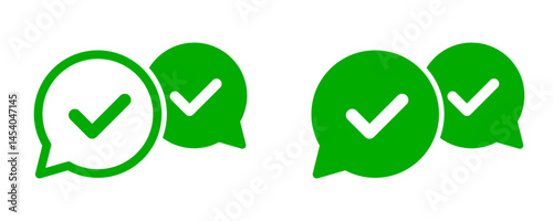 Green check mark icon, approval tick sign, speech bubble accept checkmark, correct check mark, checkbox