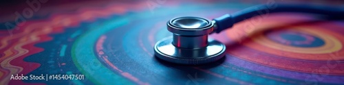 Stethoscope on swirling, multicolored backdrop, wellness, pulse