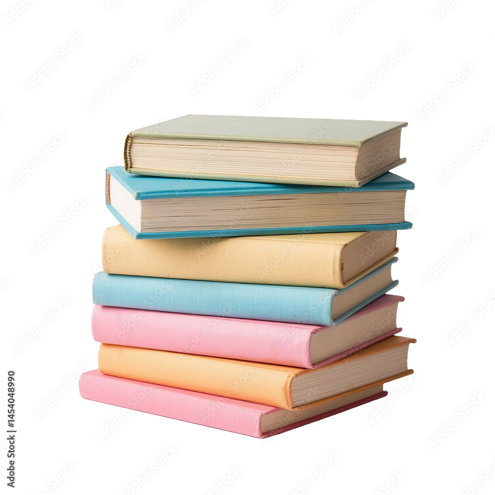 Stack of pastel books on transparent PNG background. Generated by AI. Stack of pastel books on transparent PNG background. Generated by AI.