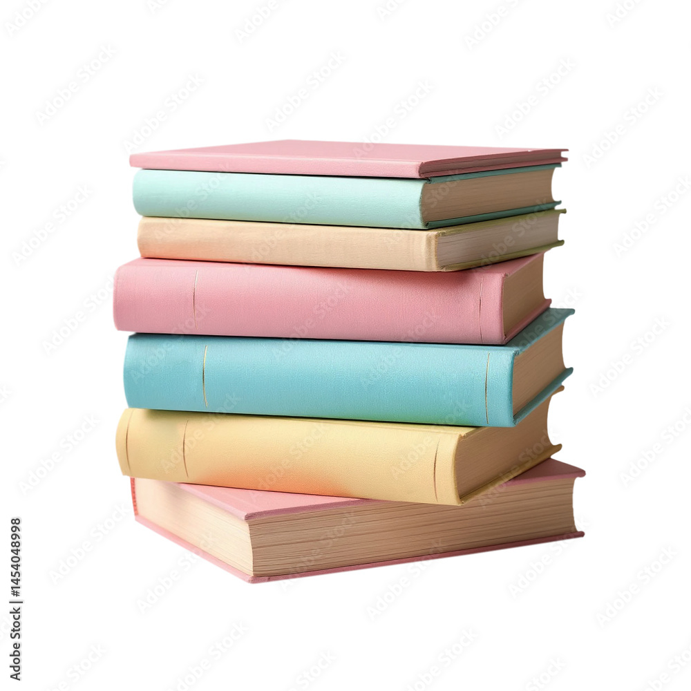 Stack of pastel books on transparent PNG background. Generated by AI. Stack of pastel books on transparent PNG background. Generated by AI.