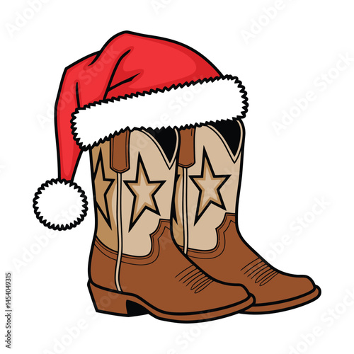 Christmas Cowboy Boots with Santa Hat