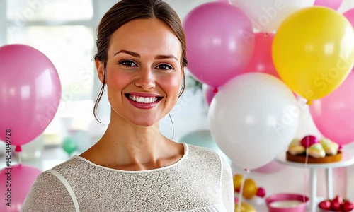 Joyful celebration with balloons and smiling faces at a vibrant party