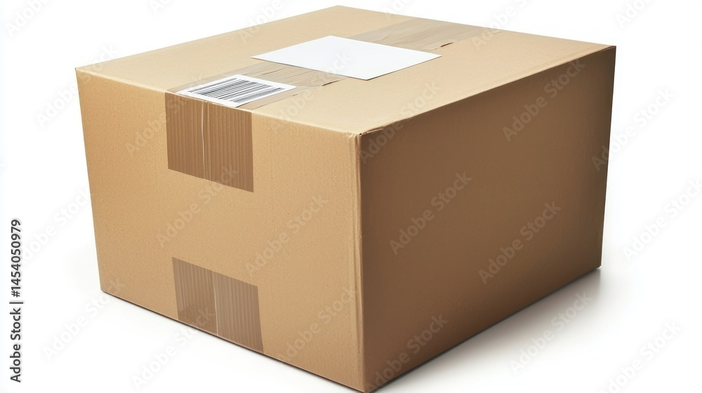 Fototapeta premium Large square cardboard box with shipping labels