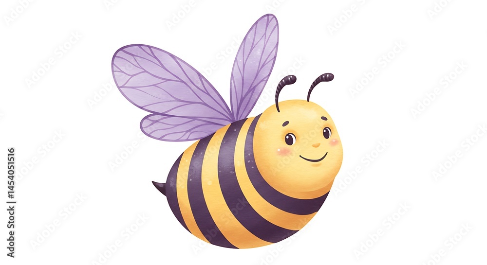 Cartoon Bee Character Smiling with Pastel Wings on White, Whimsical Illustration for Children's Designs and Nature Education Materials Cartoon Bee Character Smiling with Pastel Wings on White, Whimsical Illustration for Children's Designs and Nature Education Materials