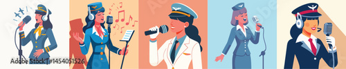 vector of flight attendant singing using microphone