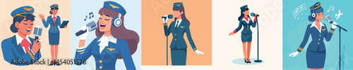 vector of flight attendant singing using microphone