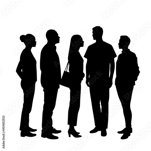 Silhouettes of people engaging in conversation, social interaction