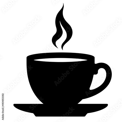 Silhouette of steaming tea cup on white background, warmth symbol