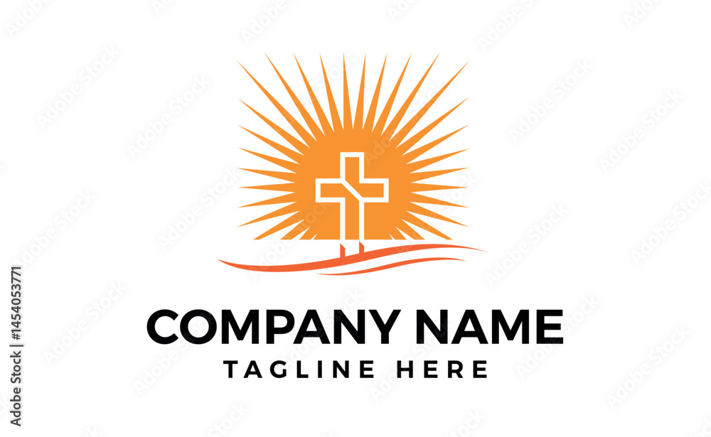 Obraz premium Cross on fire christian church logo Vector icon for christian organizations. Editable Vector design.