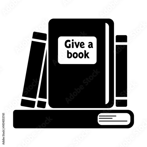 Silhouette of books with “Give a book” sticker, reading encouragement